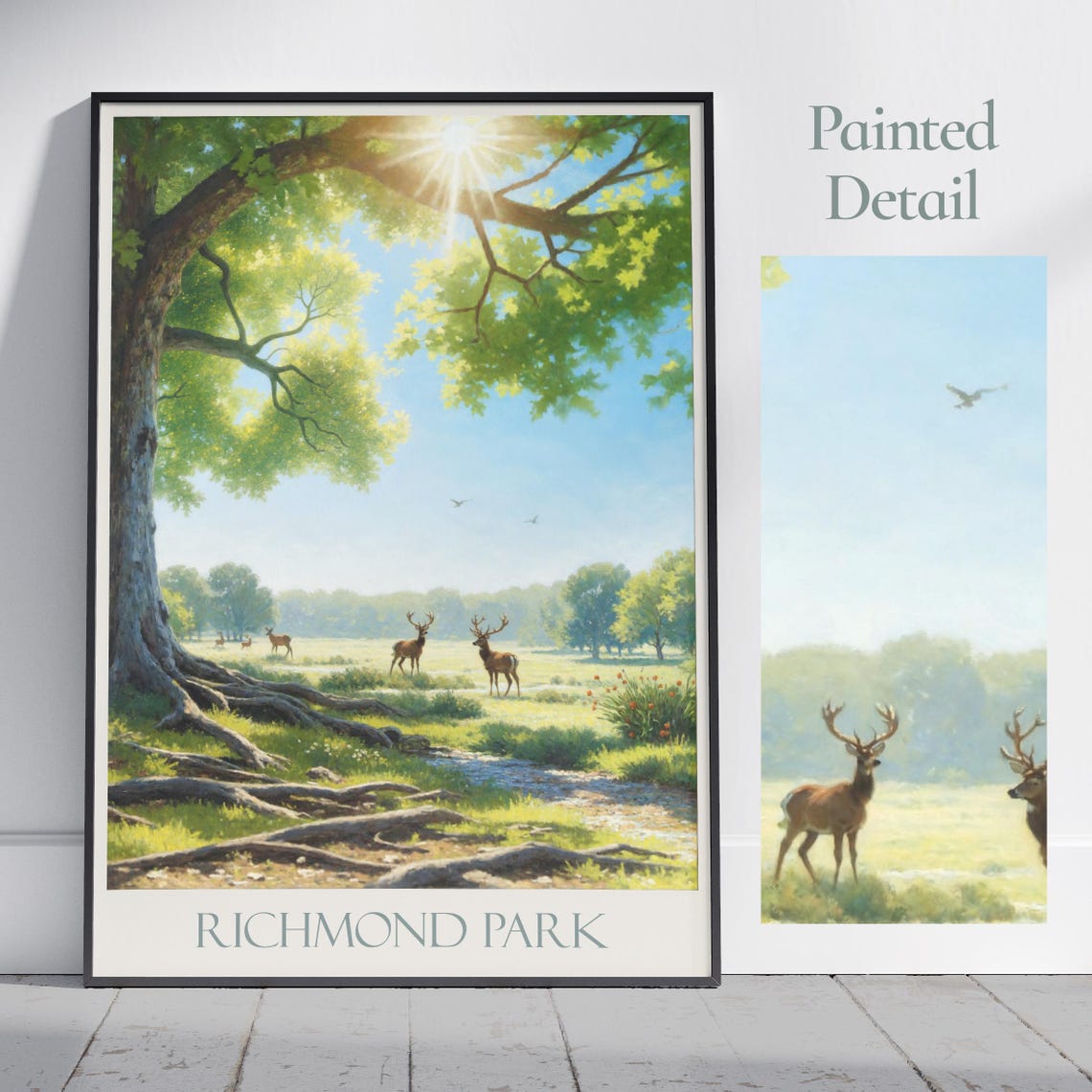 Richmond Park London Painted Red Deer Beneath Ancient Oak Poster