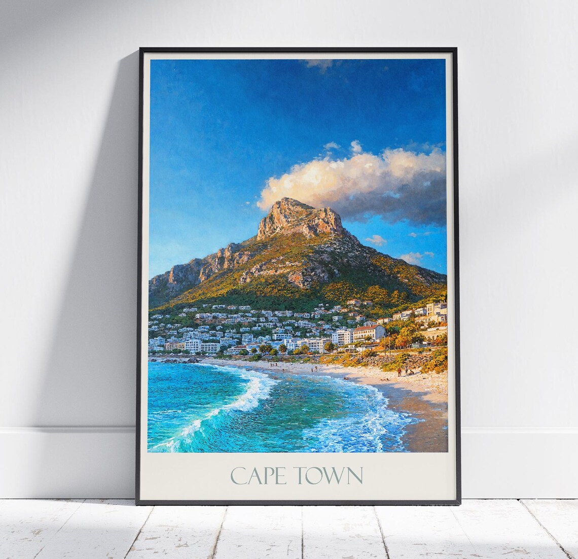 Cape Town South Africa Beach and Mountain Bay Sunlit Travel Poster