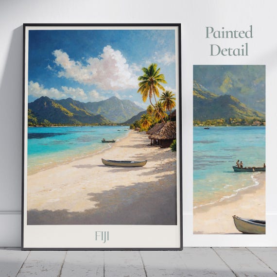 Fiji Travel Print Travel Poster Painted Wall Art Print Home Decor Framed Personalized Print Vacation Travel Gift