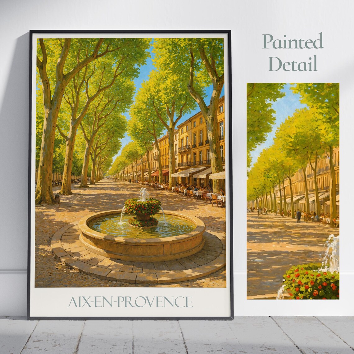 Aix En Provence Fountain Tree Lined Avenue Painted Travel Poster