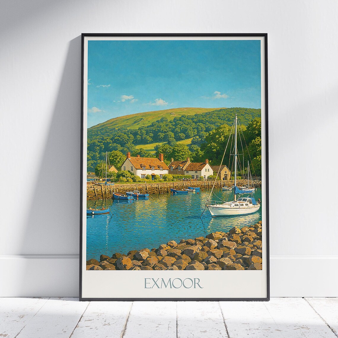 Exmoor Porlock Weir Harbour Boats Coastal Village Travel Poster