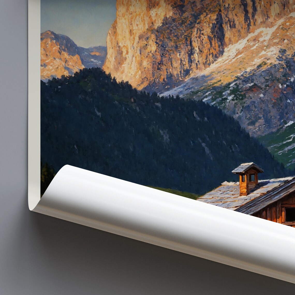 Dolomiti Italy Wooden Cabin Sheer Mountain Rock Face Travel Poster - Image 3