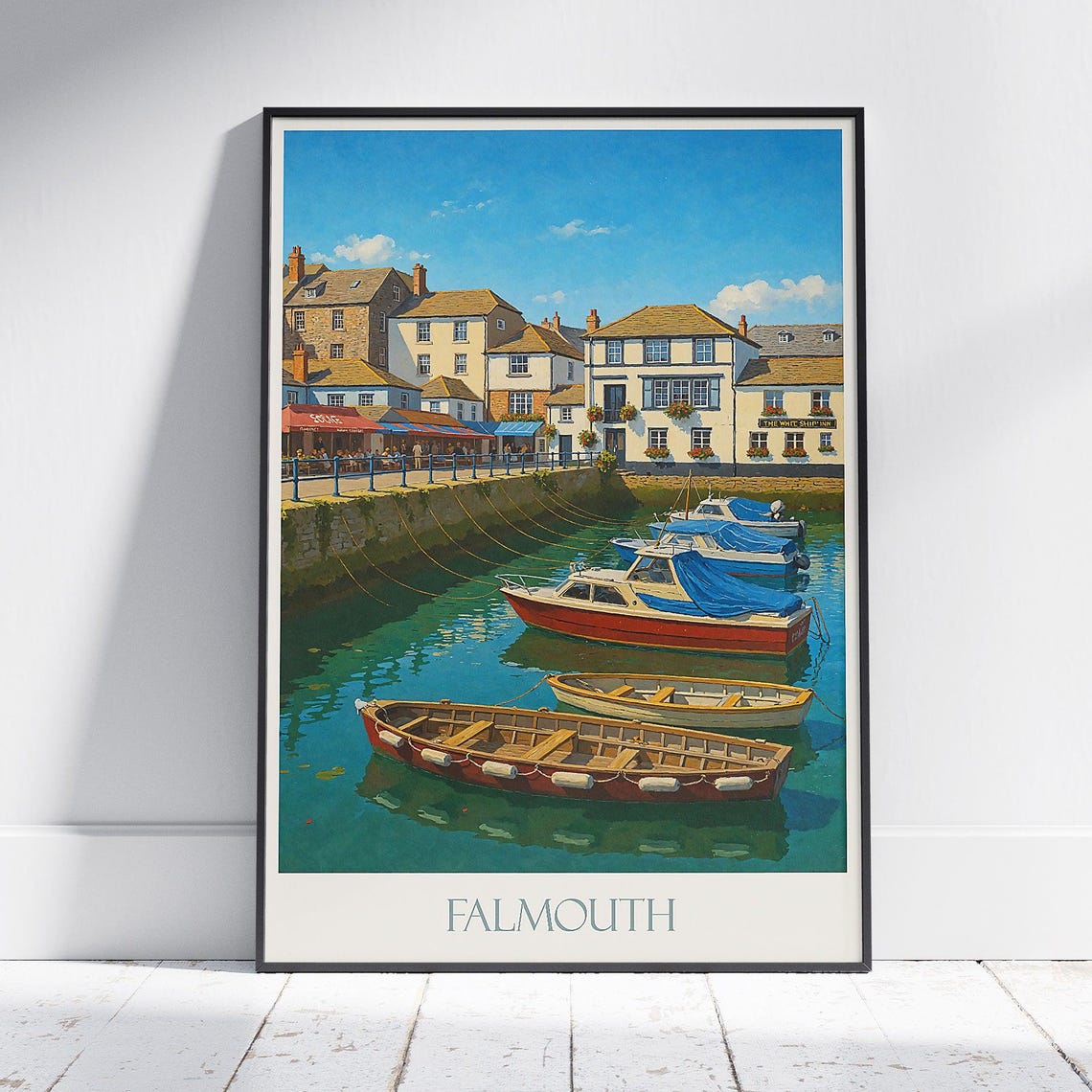 Falmouth Harbor Boats And Waterfront Pubs Cornwall Coast Poster