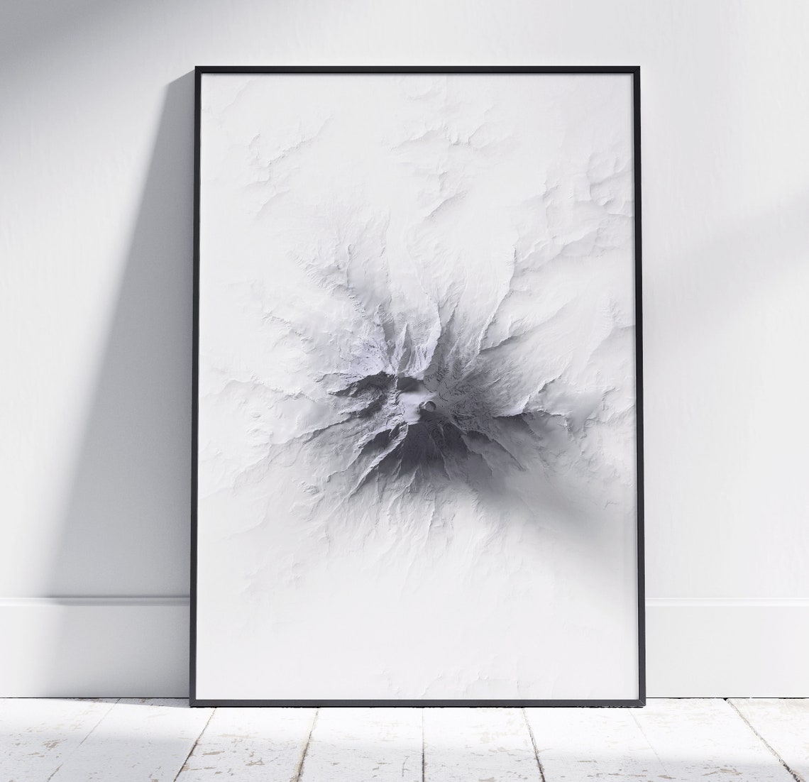 Mount Rainier Washington Grayscale Relief Summit Map Art Print