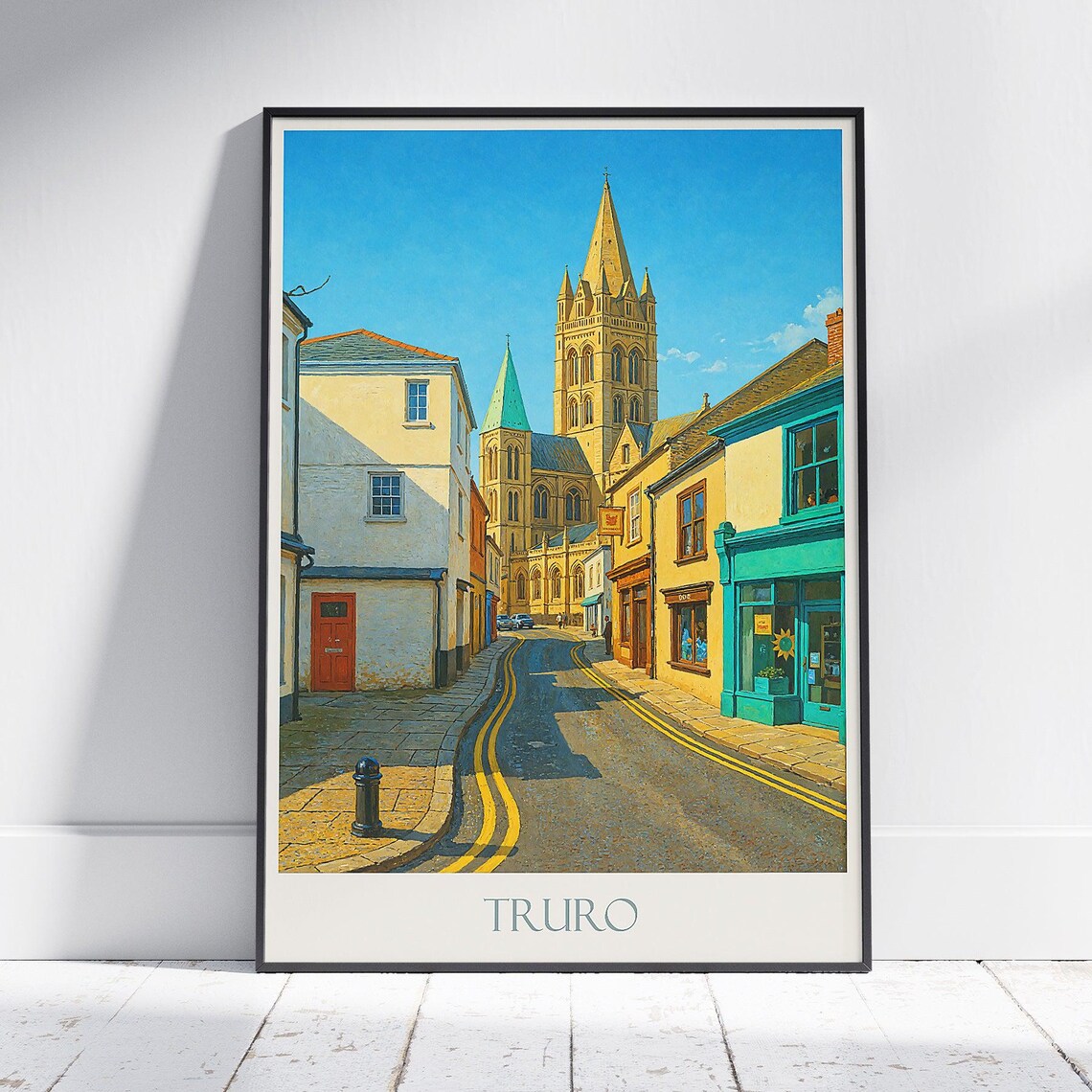Truro Cornwall Street Scene With Cathedral Vintage Travel Poster