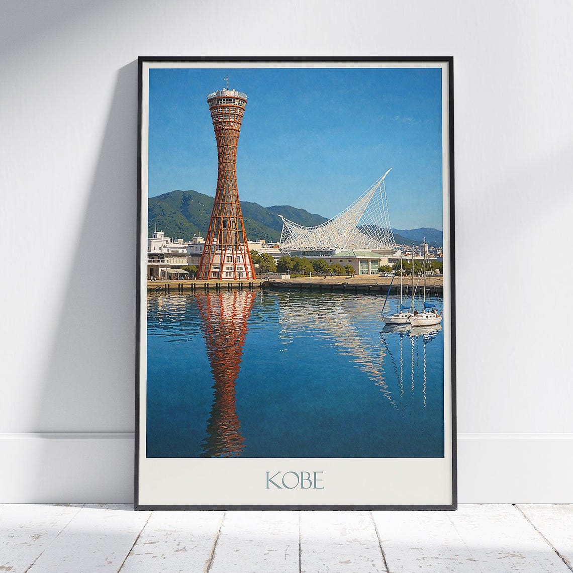 Kobe Red Port Tower Maritime Museum Harbor Reflection Poster