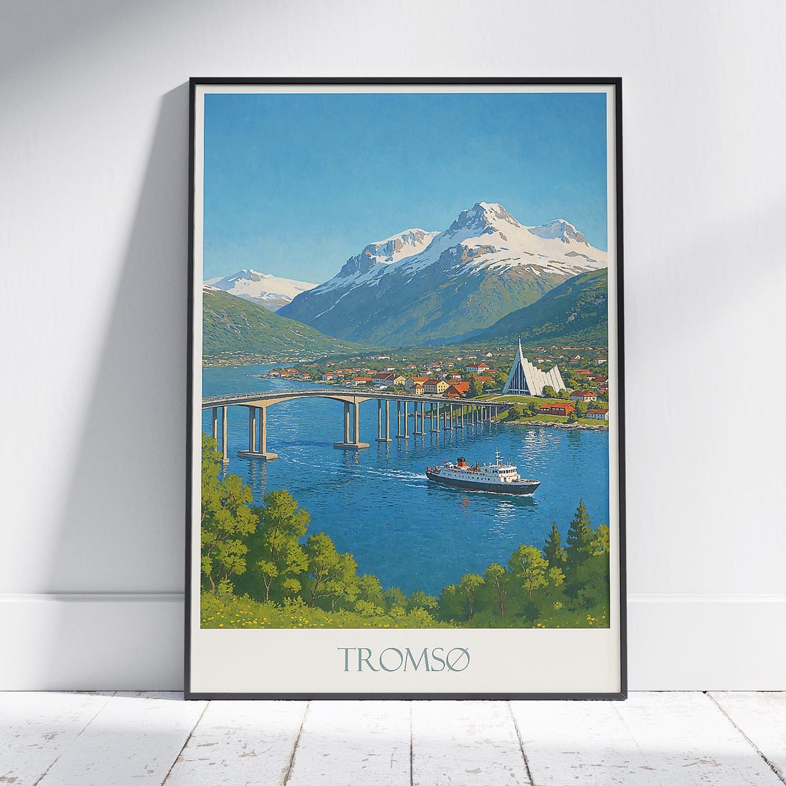 Tromso Norway Arctic Cathedral Bridge Fjord Snowy Peaks Travel Poster