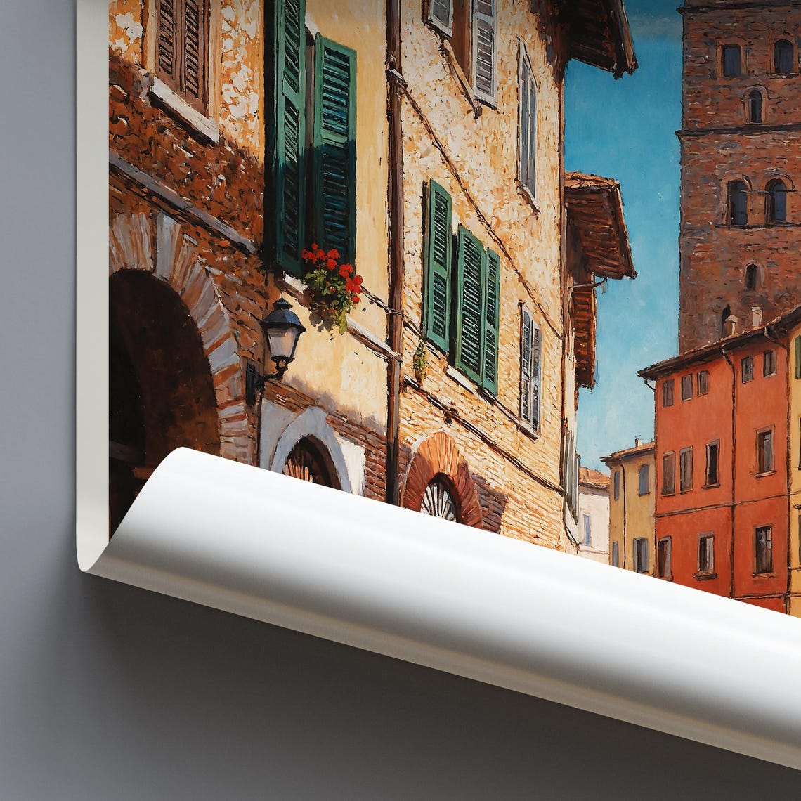 Lucca Italy Painted Cobblestone Street And Medieval Brick Tower Poster - Image 4