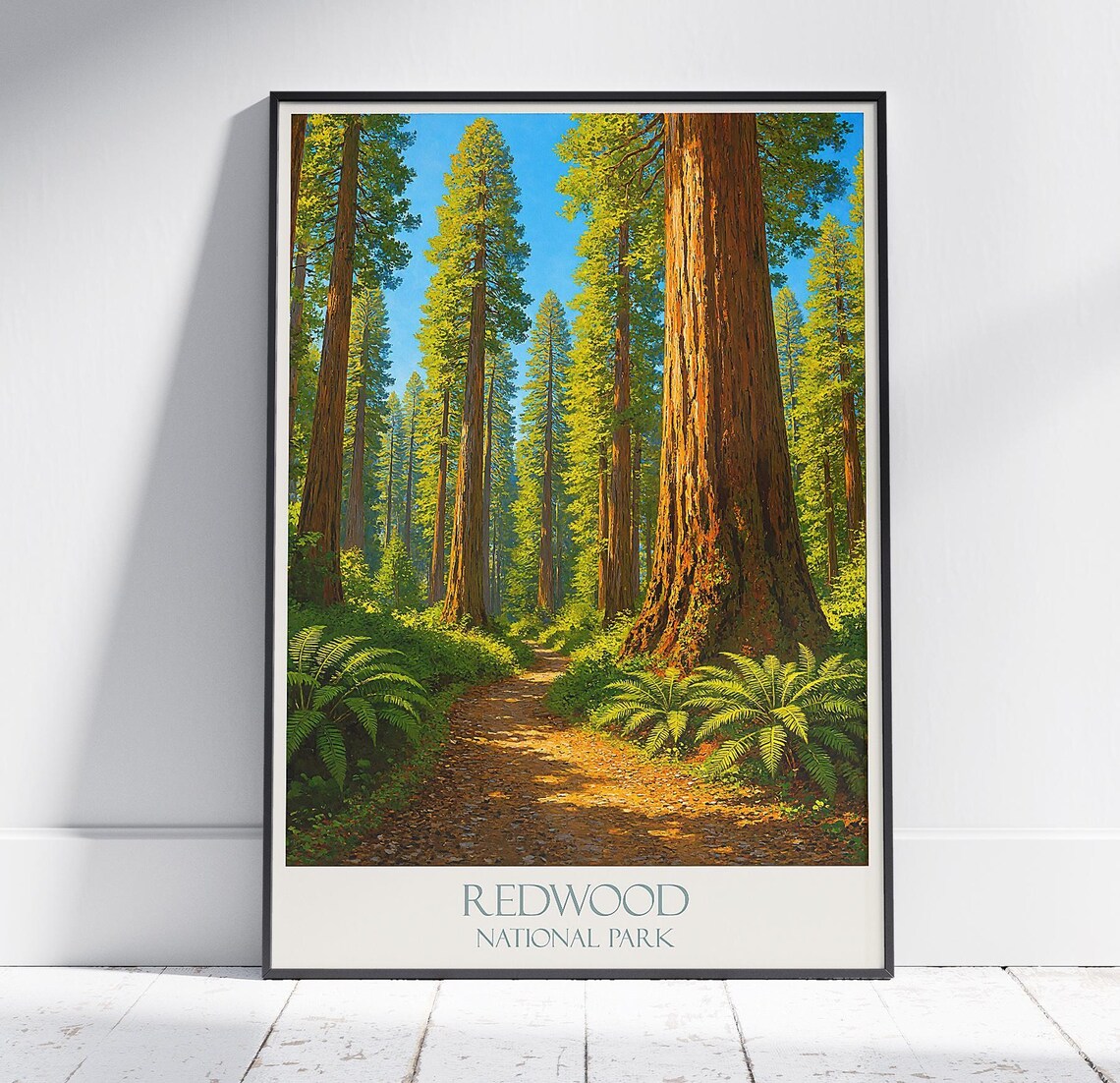 Redwood National Park Giant Forest Trail Sunlit Vintage Travel Poster