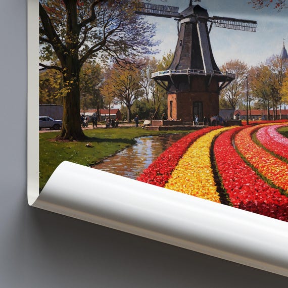 Keukenhof Travel Print Lisse Netherlands Travel Poster Painted Wall Art Home Decor Framed Personalized Print Vacation Travel Gift