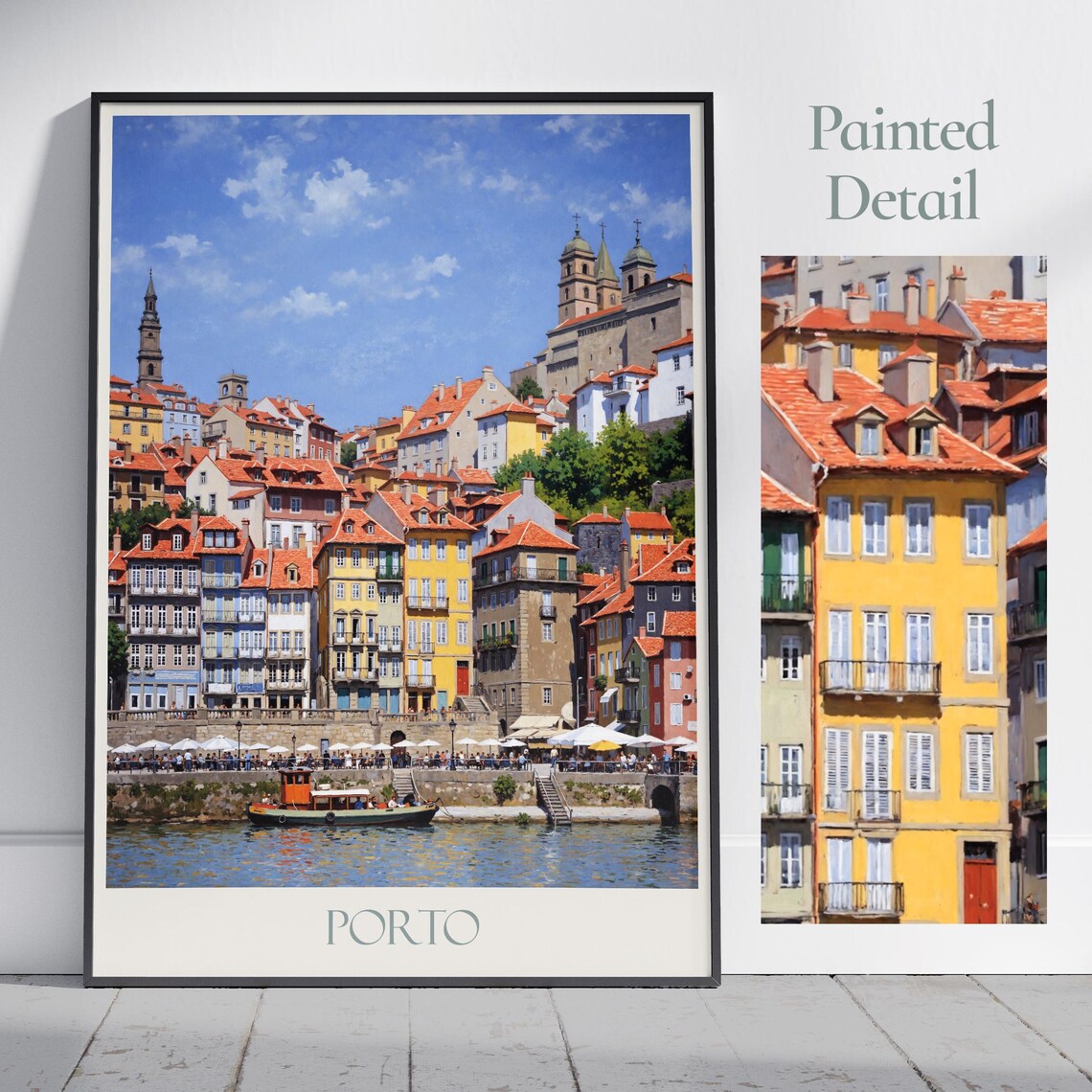 Porto Portugal Colorful Riverside Houses Douro River Art Poster