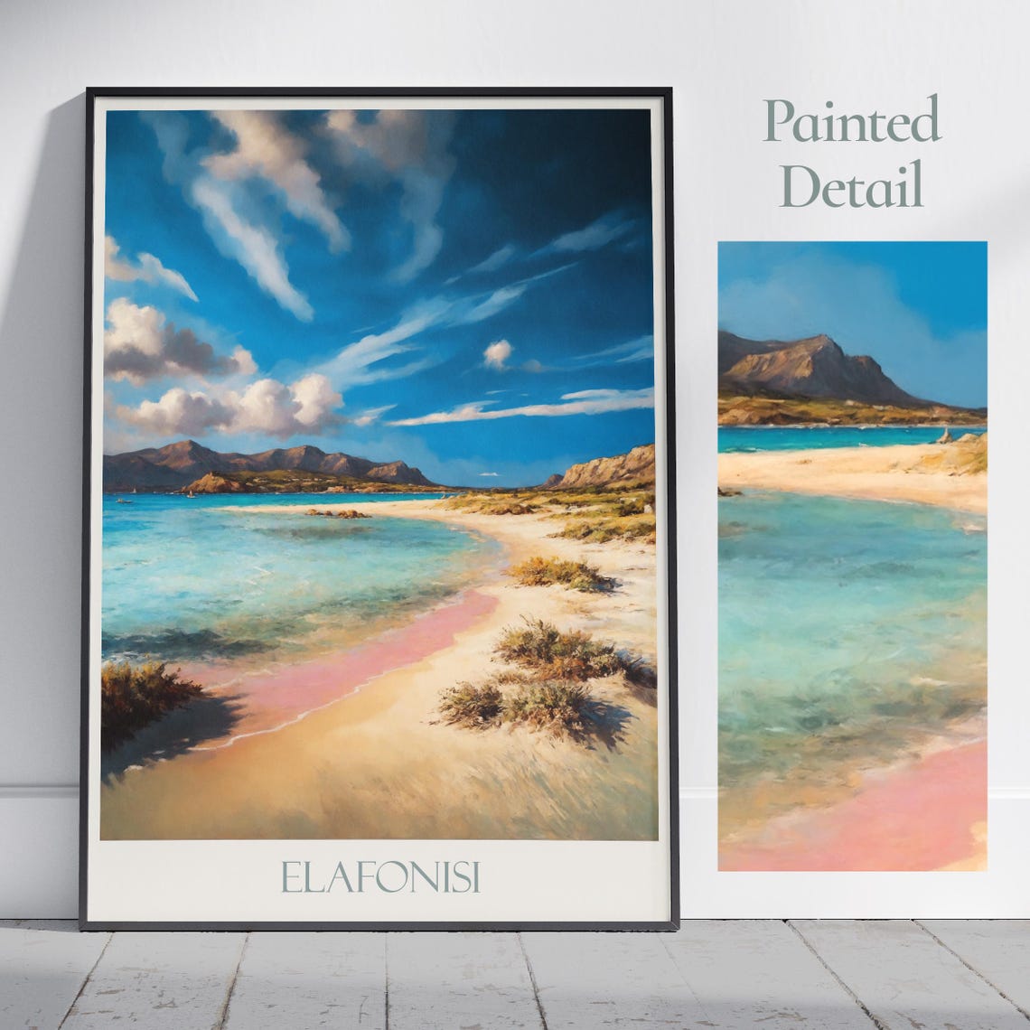 Elafonisi Greece Turquoise Pink Sand Beach Painted Travel Poster