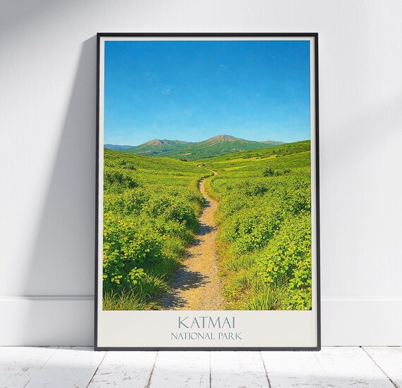 Katmai National Park Green Valley Trail To Mountain Travel Poster