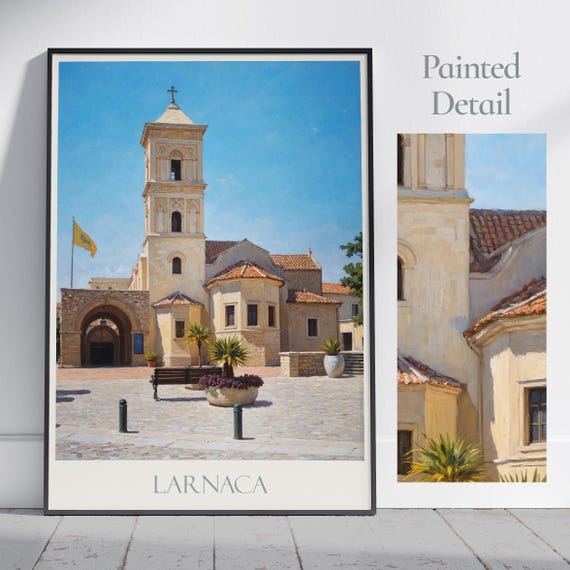 Larnaca Travel Print Cyprus Travel Poster Painted Wall Art Home Decor Framed Personalized Print Vacation Travel Gift
