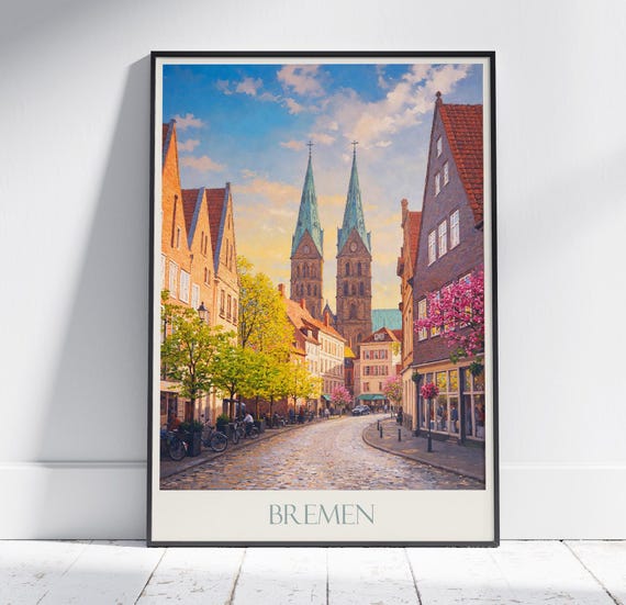 Bremen Travel Print Germany Travel Poster Painted Wall Art Print Home Decor Framed Personalized Print Vacation Travel Gift