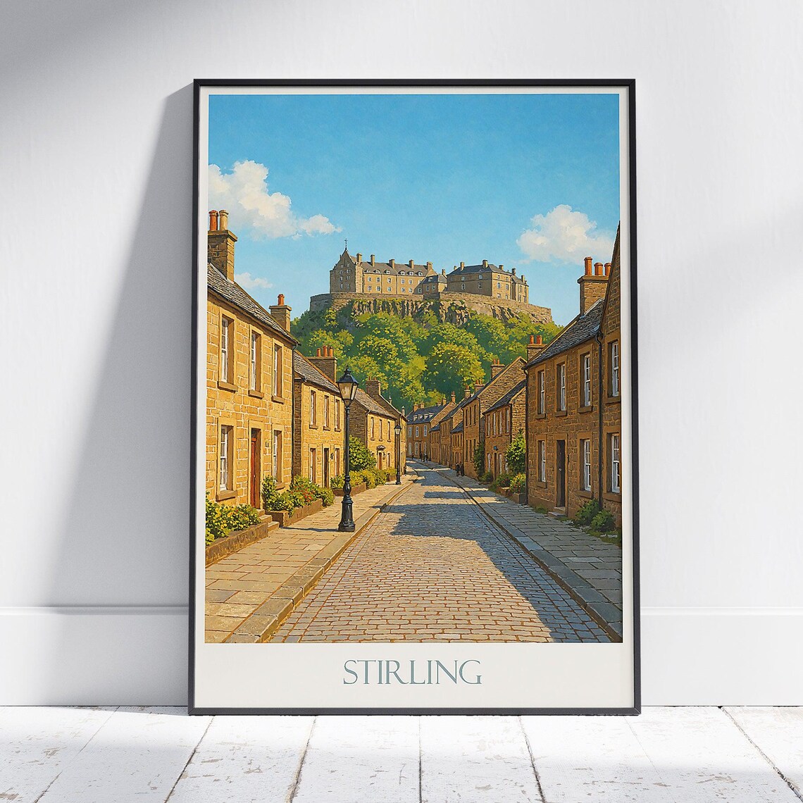 Stirling Castle Street Old Town Scotland Vintage Travel Poster