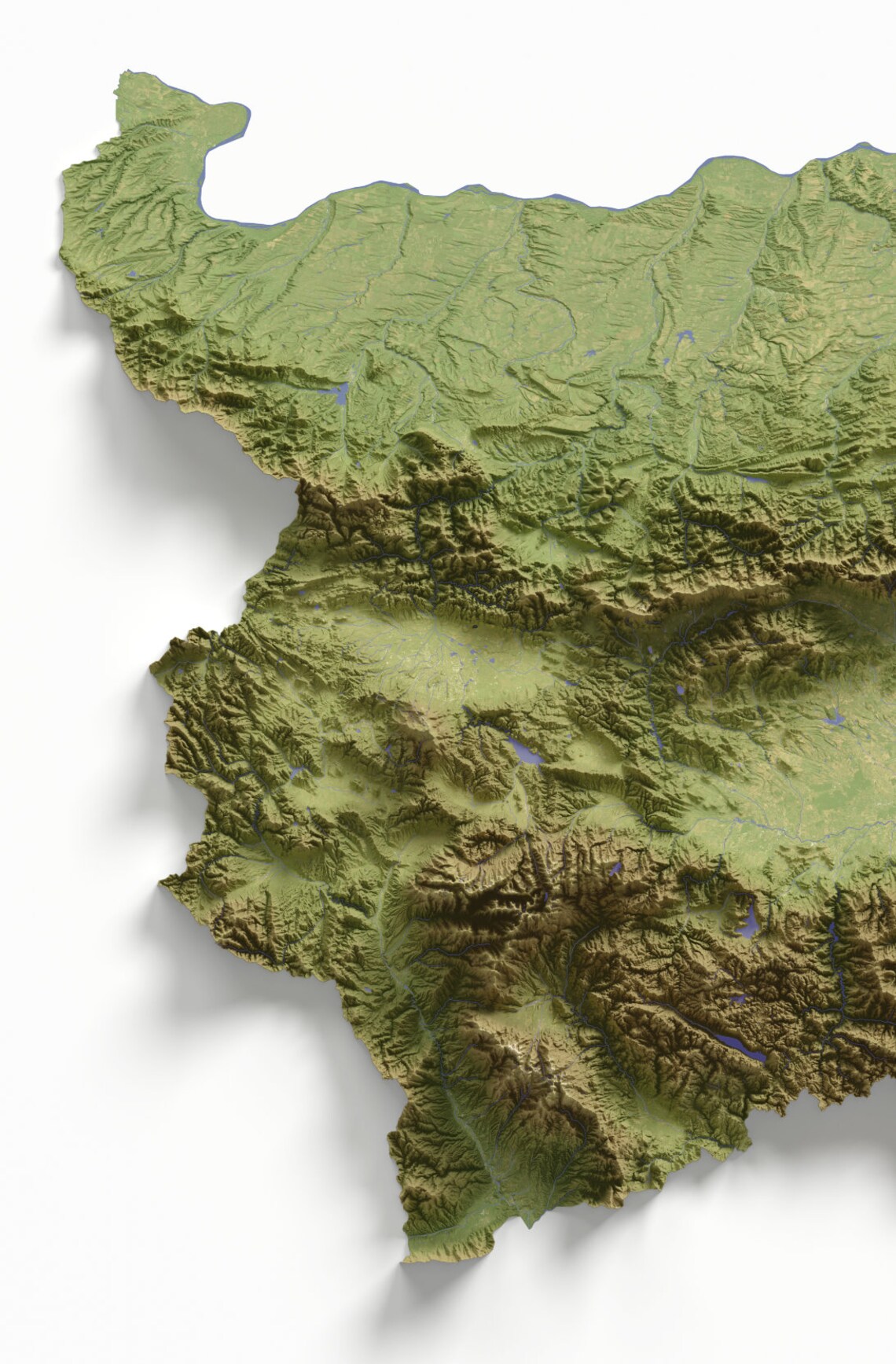 Bulgaria Topographic Relief Map Minimalist Green 3D Terrain Wall Art - Image 3