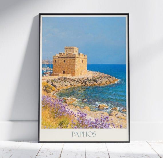 Paphos Travel Print Cyprus Travel Poster Painted Wall Art Home Decor Framed Personalized Print Vacation Travel Gift