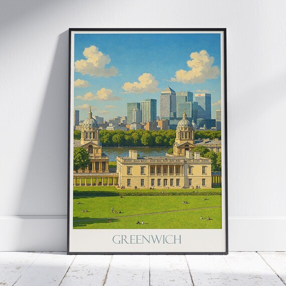 Greenwich London Old Royal Naval College Skyline Travel Poster