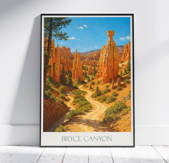 Bryce Canyon Utah Winding Trail Red Rock Hoodoo Painting Poster