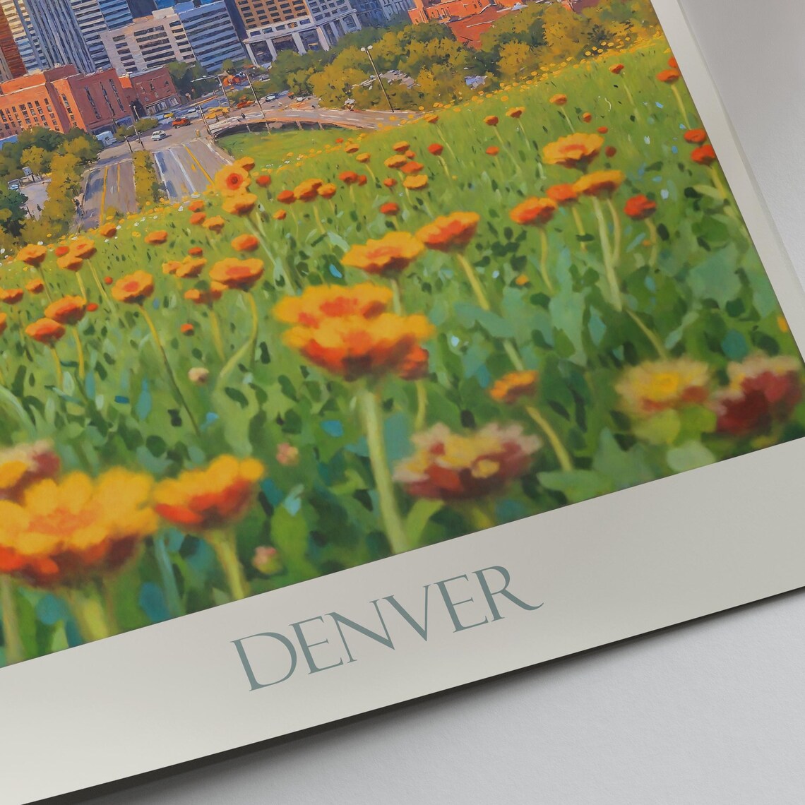 Denver Colorado Skyline Wildflower Sunset Painted Travel Poster - Image 3