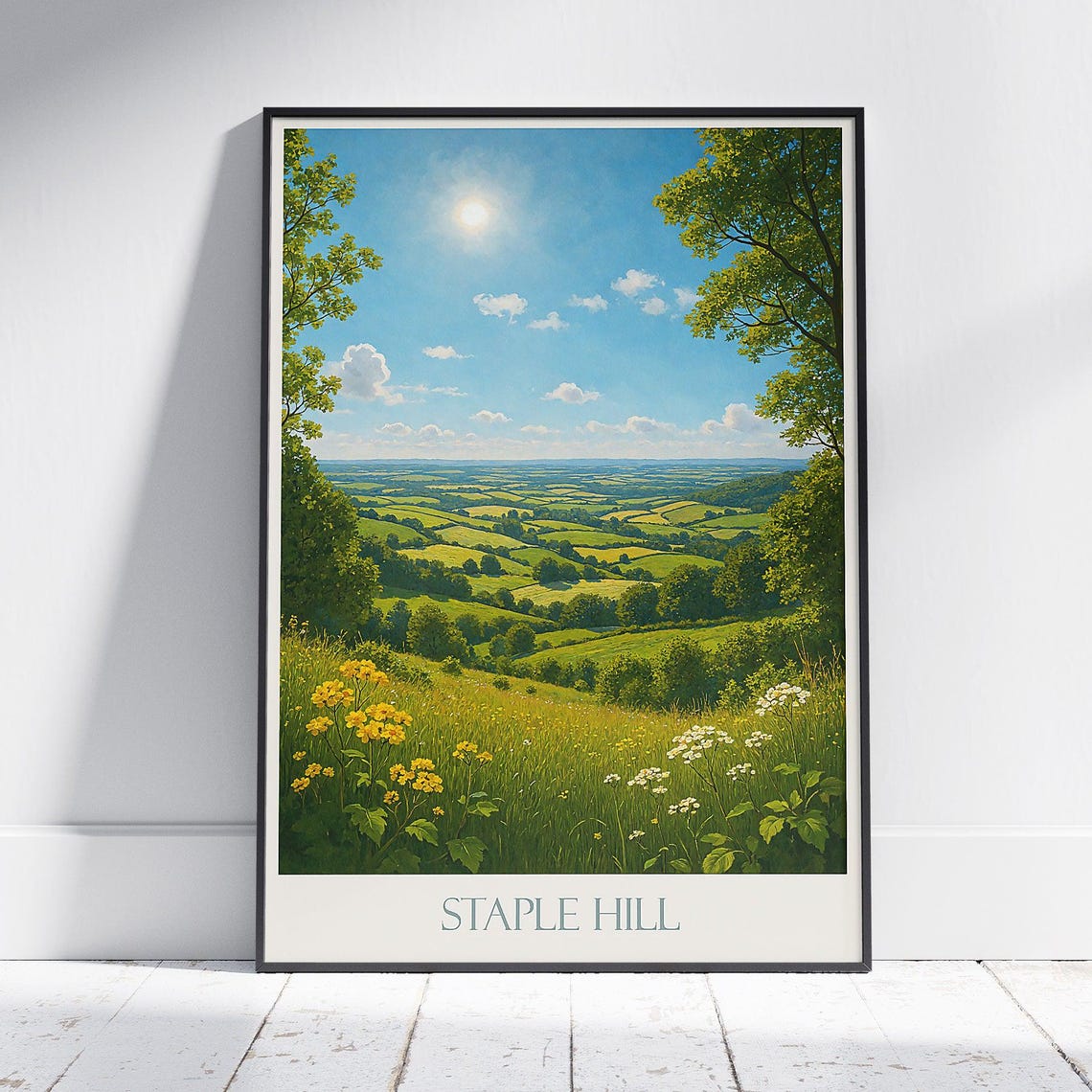 Staple Hill Countryside Panorama Sunny Green Hills Travel Poster
