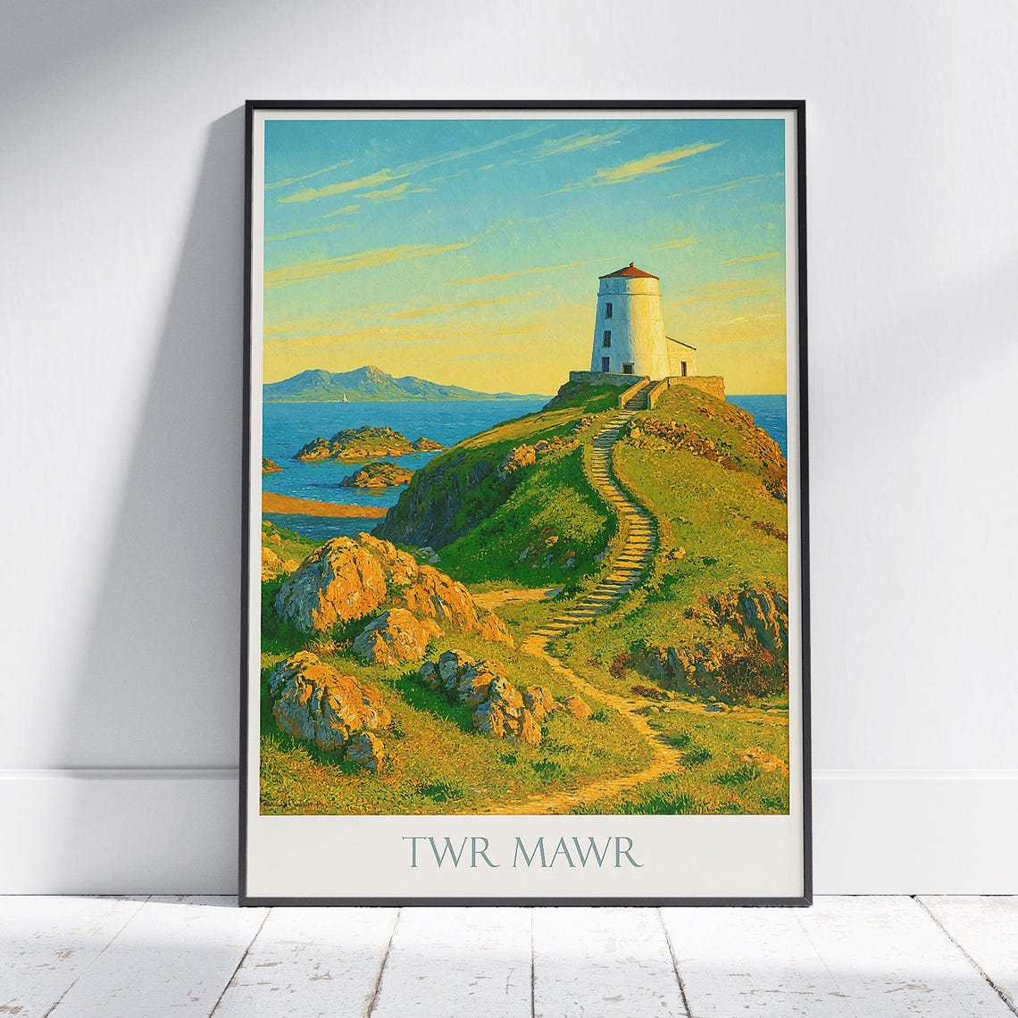 Twr Mawr Lighthouse Wales Travel Poster Llanddwyn Island Coast Art
