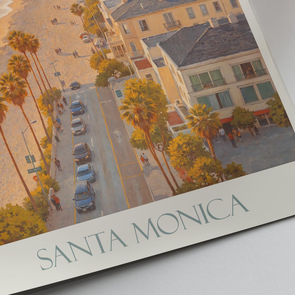 Santa Monica Beach Palm Boulevard Sunset California Travel Poster - Image 3