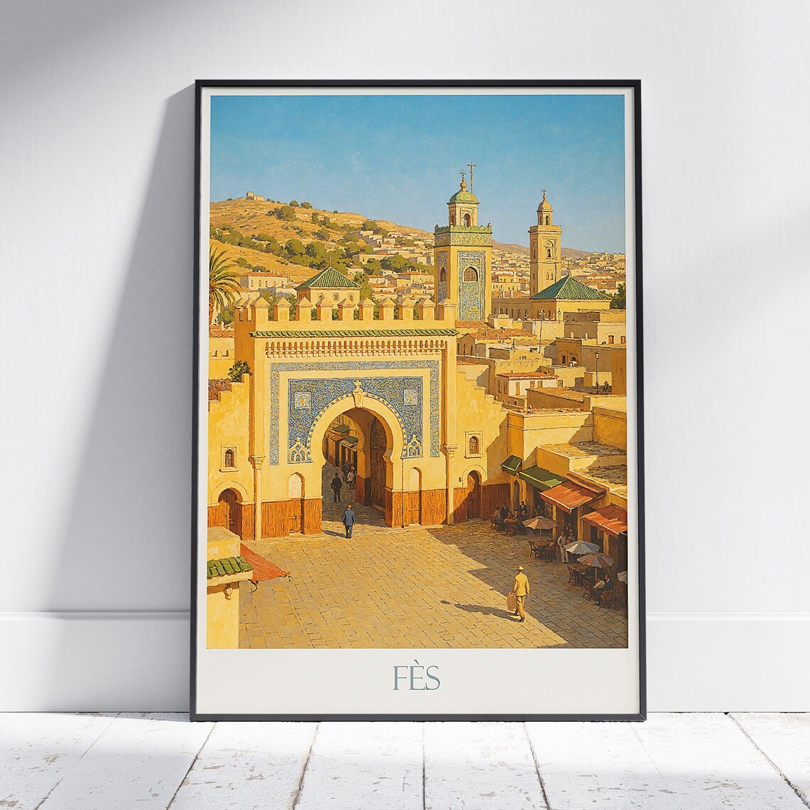 Fes Morocco Bab Bou Jeloud Gate Poster Medina Vintage Travel Art
