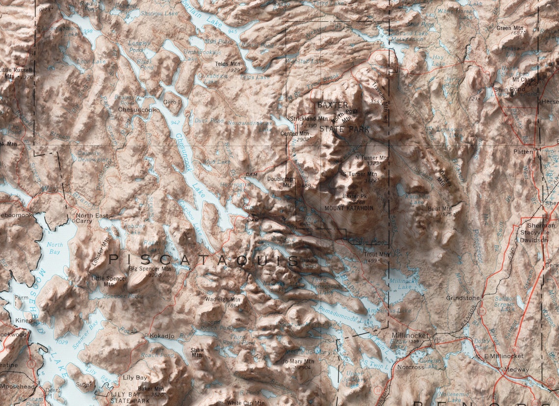 Maine State 3D Shaded Relief Topographic Map Vintage Style Poster - Image 3