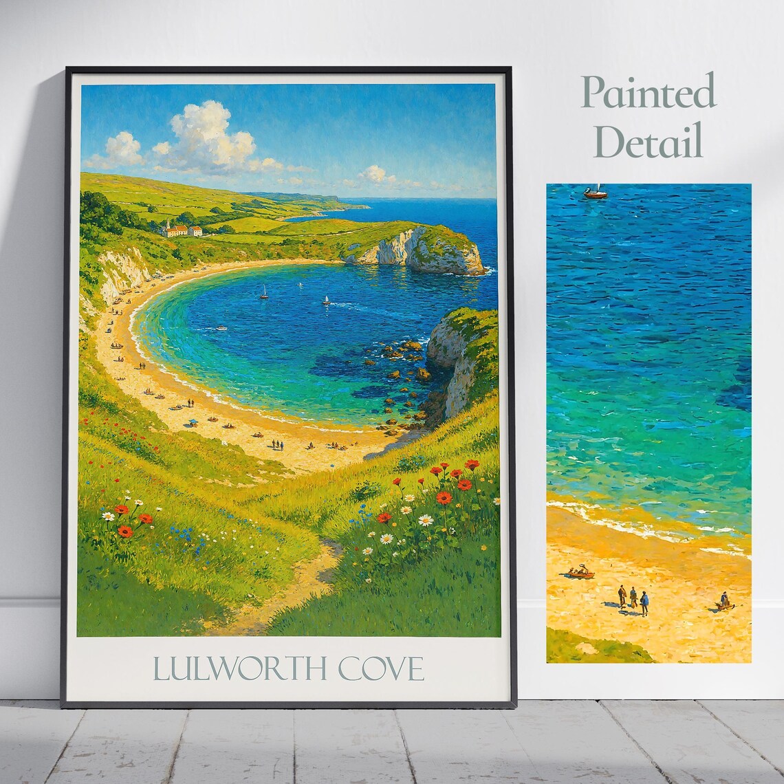 Lulworth Cove Dorset Turquoise Bay Painted Detail Travel Poster