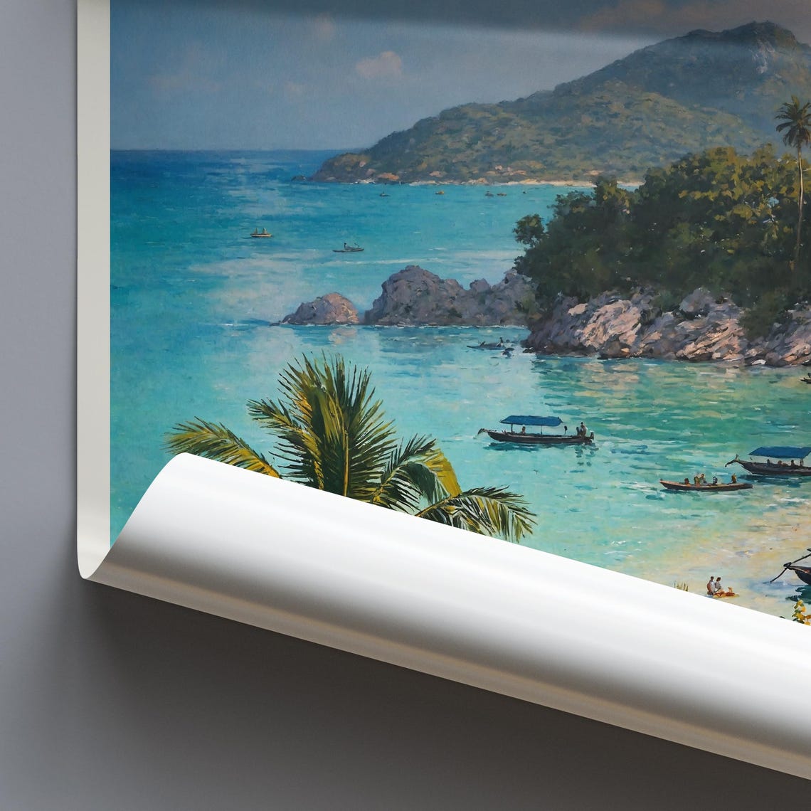 Koh Samui Thailand Tropical Beach Palms and Boats Travel Poster Art - Image 3
