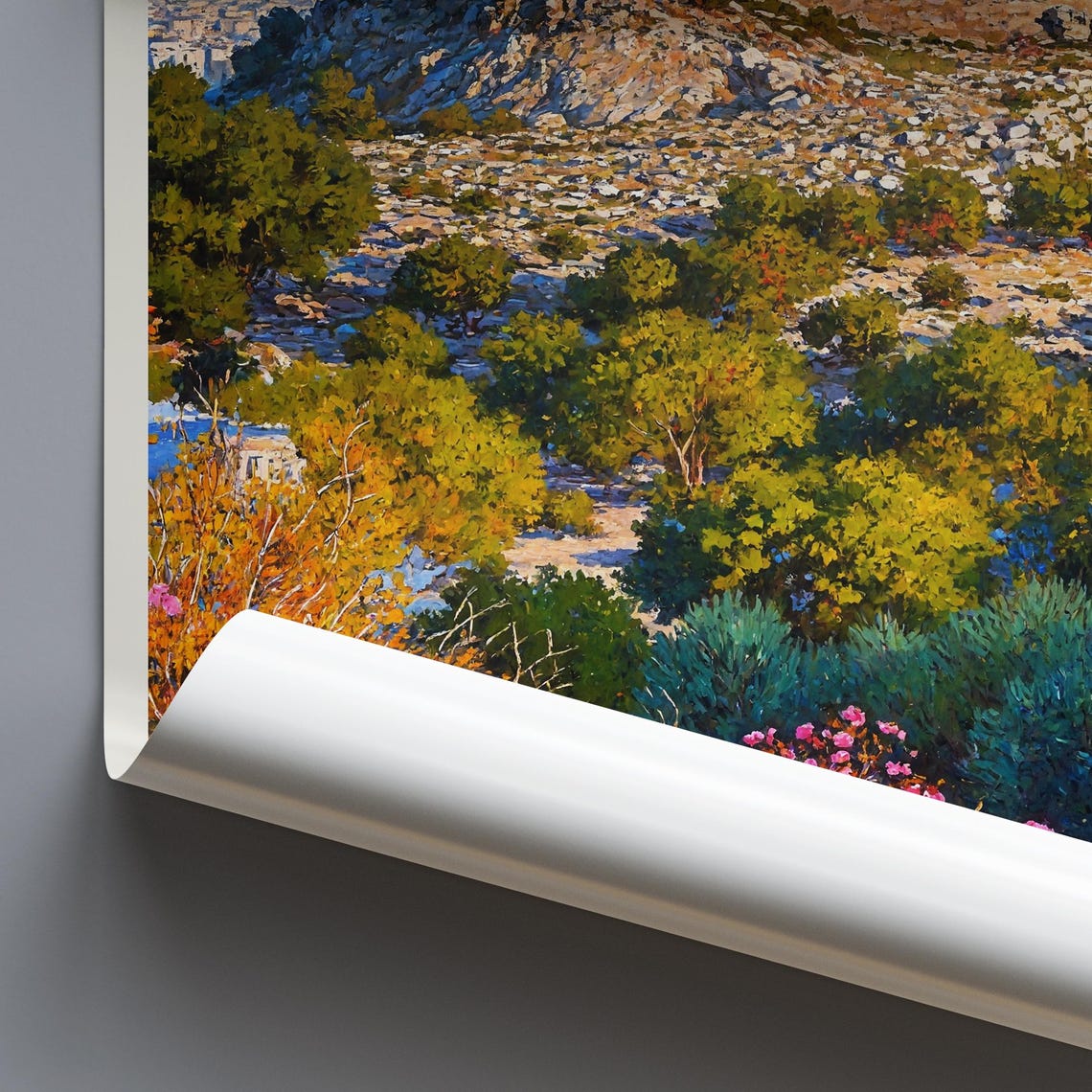 Athens Acropolis Painted View With Bougainvillea And Blue Sky Poster - Image 4