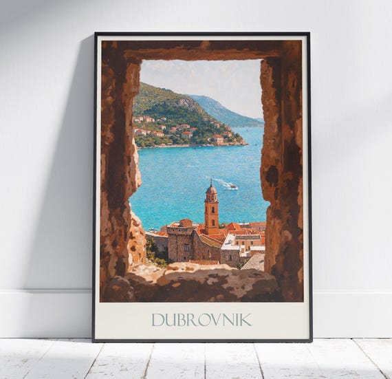 Dubrovnik Travel Print Croatia Travel Poster Painted Wall Art Home Decor Framed Personalized Print Vacation Travel Gift