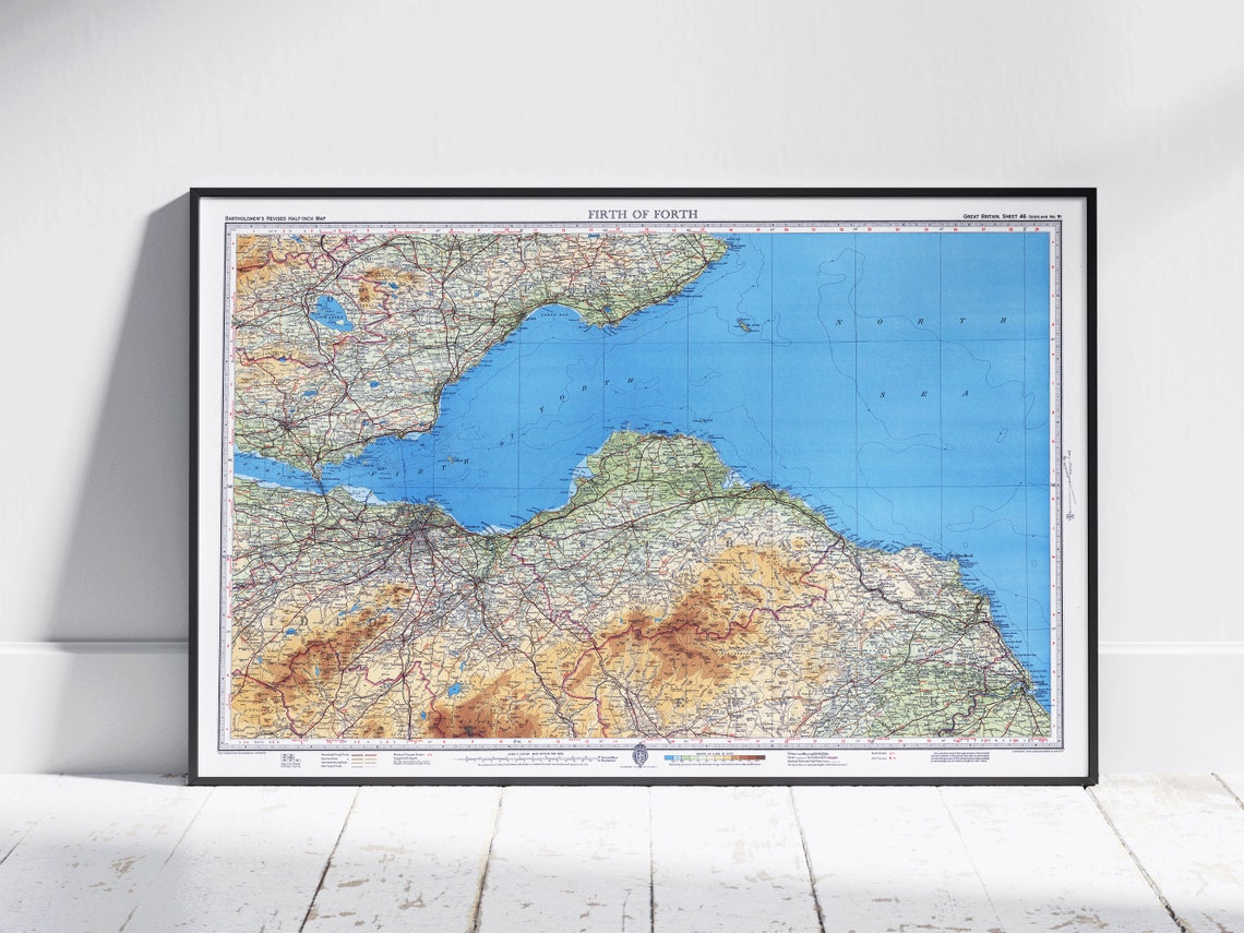 Firth of Forth Scotland Vintage Antique Sea Chart Map Poster