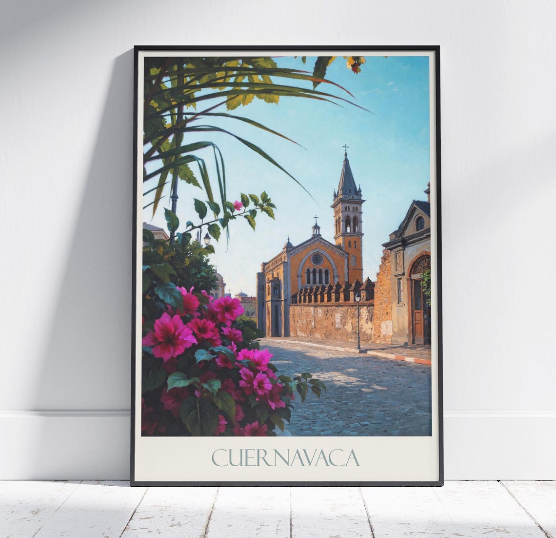 Cuernavaca Mexico Cathedral Bougainvillea Street Scenic Travel Poster