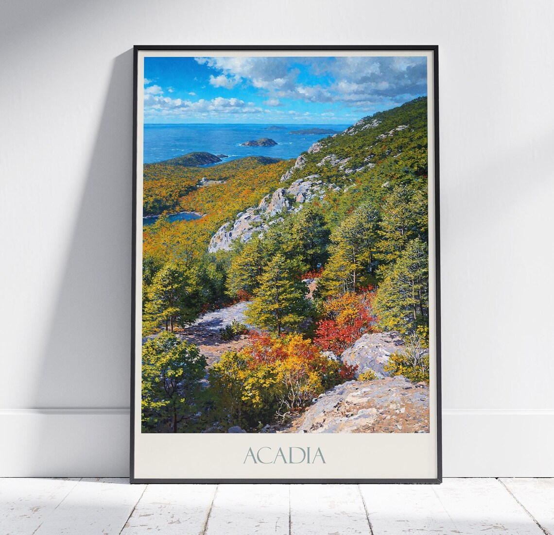 Acadia National Park Maine Autumn Foliage Mountain Ocean Travel Poster