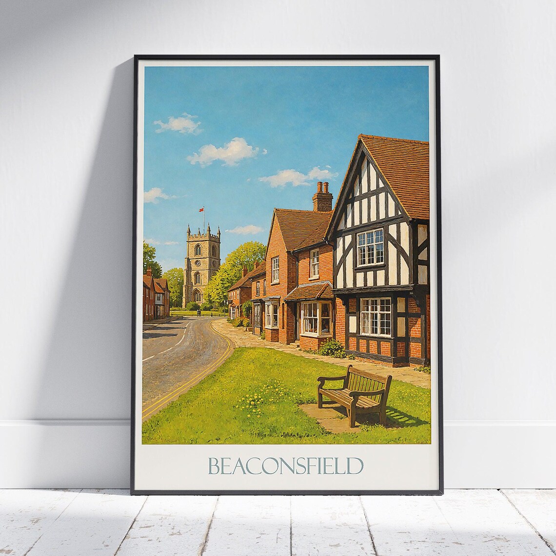 Beaconsfield England Charming Village Street Vintage Travel Poster
