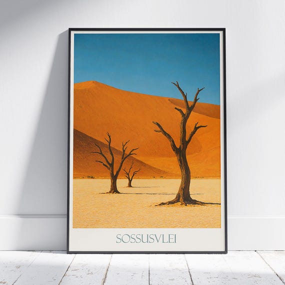 Sossusvlei Namibia Travel Poster Desert Dunes Art Print Minimalist Landscape Wall African Home Decor