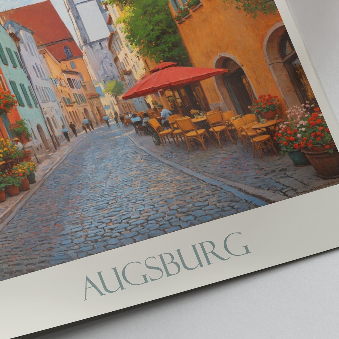 Augsburg Germany Painted Old Town Street And Clock Tower Poster - Image 3