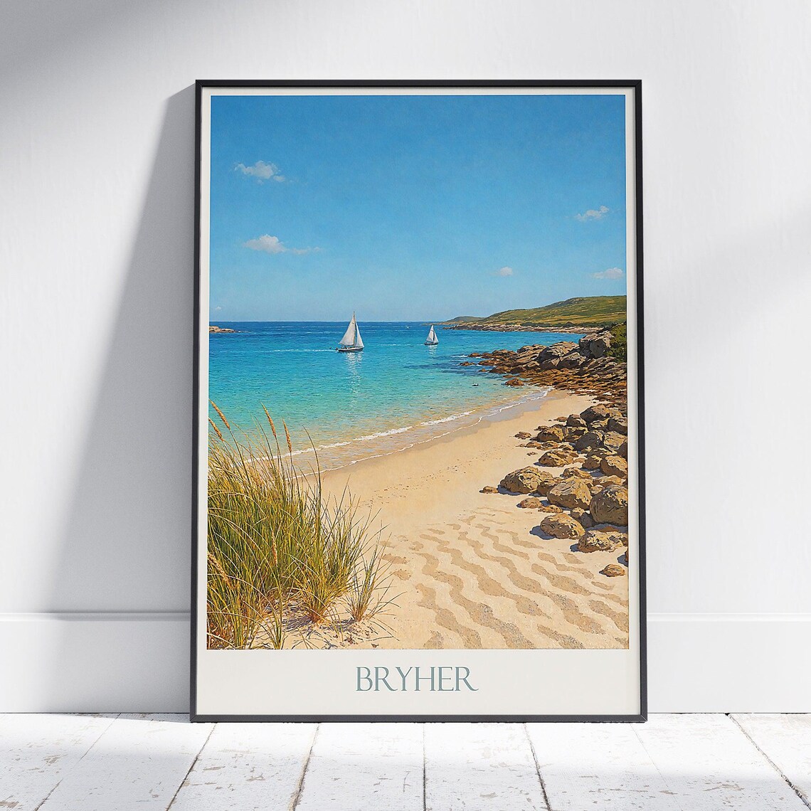 Bryher Isles Of Scilly Sandy Beach Sailboats Coastal Travel Poster