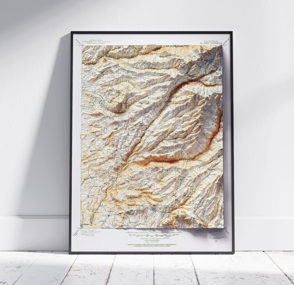 Big Trees California Vintage 3D Relief Topographic Map Poster