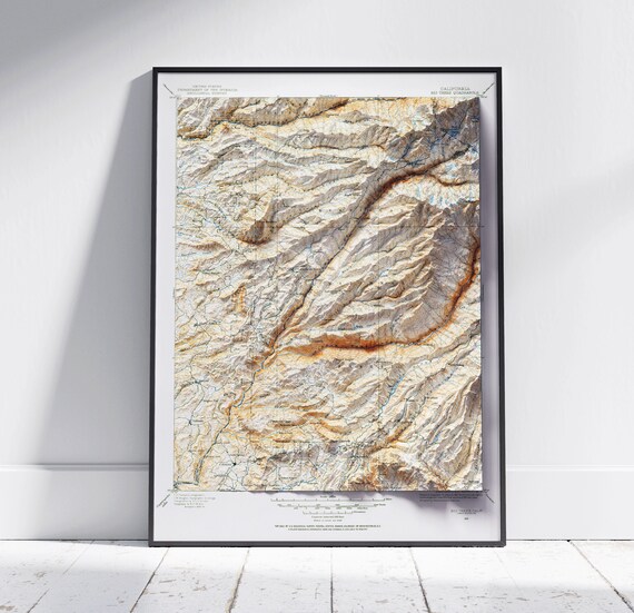 Big Trees California Vintage 3D Relief Topographic Map Poster