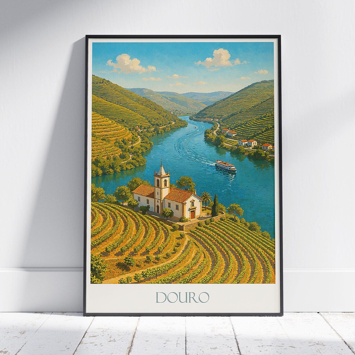 Douro Valley Portugal Terraced Vineyard River Vintage Travel Poster