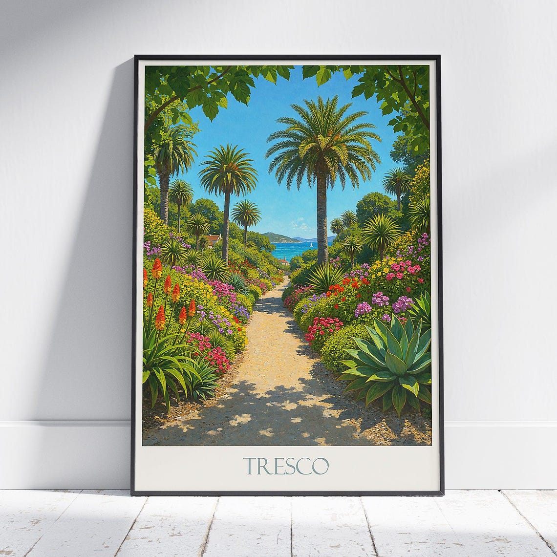 Tresco Abbey Gardens Palm Lined Tropical Path Floral Travel Poster