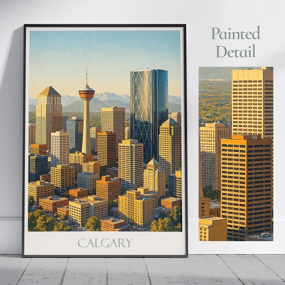 Calgary Canada City Skyline with Calgary Tower Cityscape Art Print