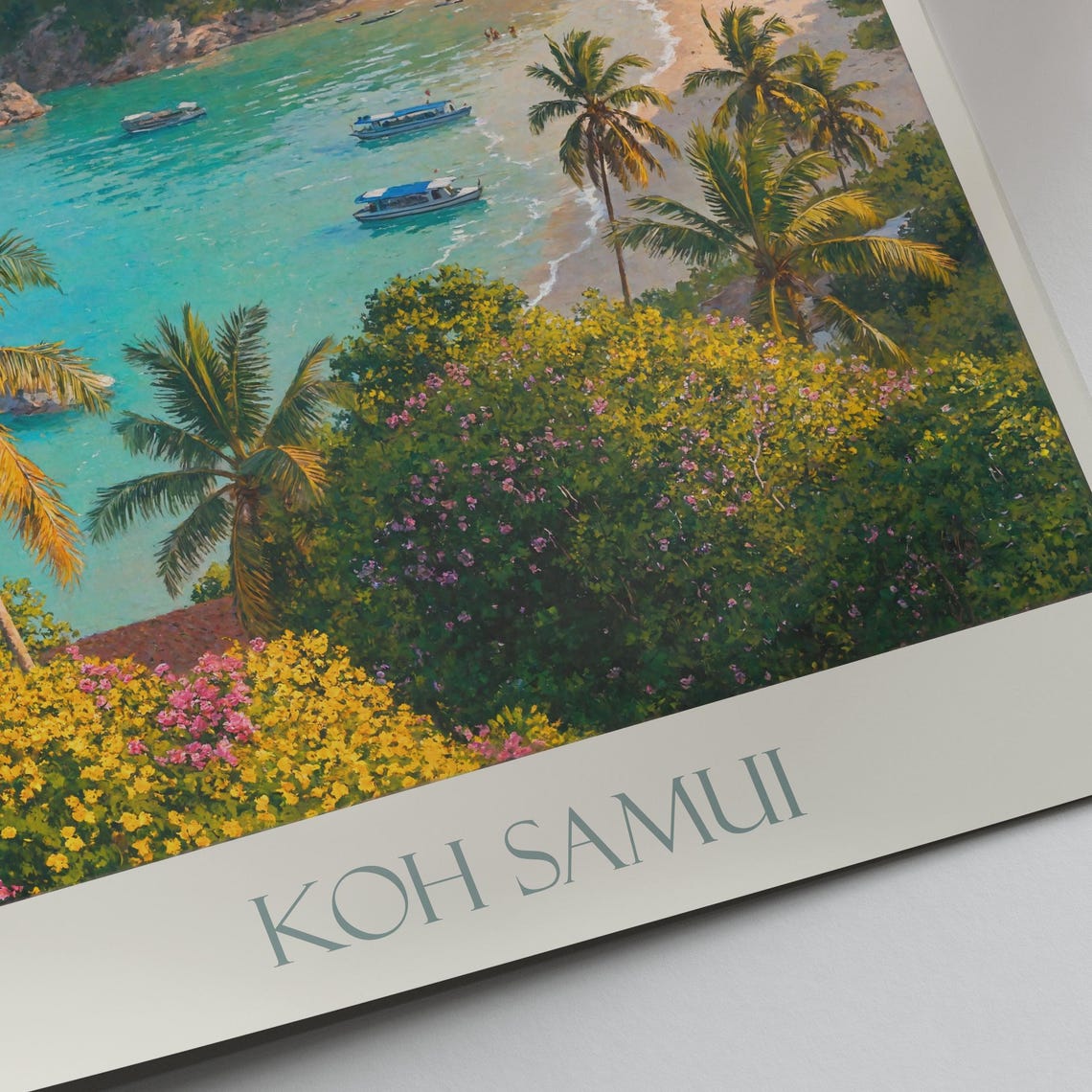 Koh Samui Thailand Tropical Beach Painted Travel Poster Palm Cove - Image 3