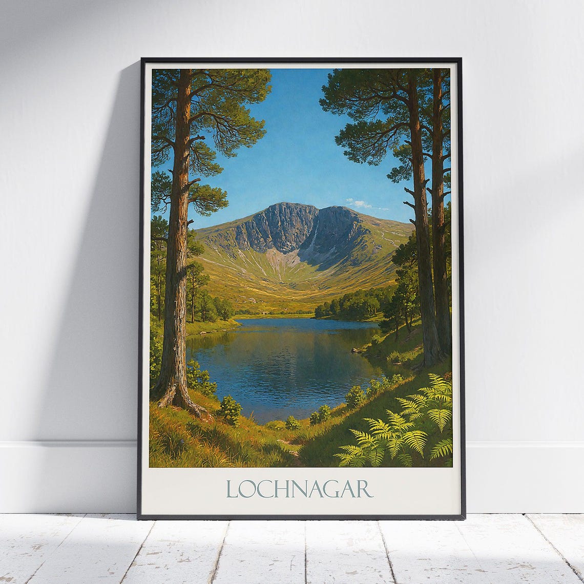 Lochnagar Scottish Highlands Lochside Pines Vintage Travel Poster