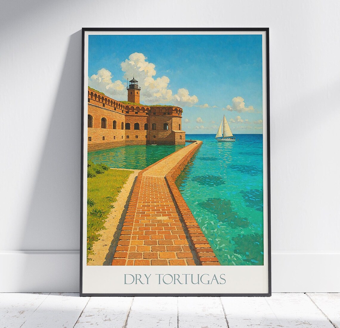 Dry Tortugas Lighthouse Sailboat Turquoise Sea Vintage Travel Poster