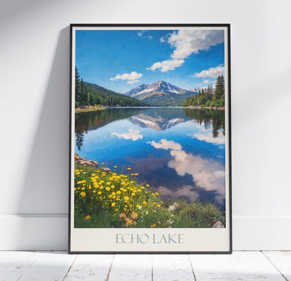 Echo Lake Travel Print Colorado Travel Poster Painted Wall Art Print Home Decor Framed Personalized Print Vacation Travel Gift